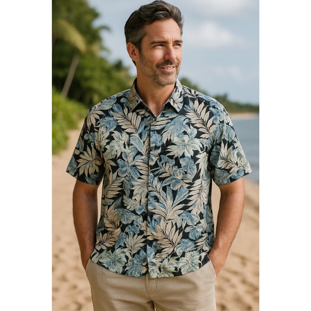 Tori Richard Honolulu Shirt 2XL Cotton Lawn Tropical Leaf Print Made in Hawaii